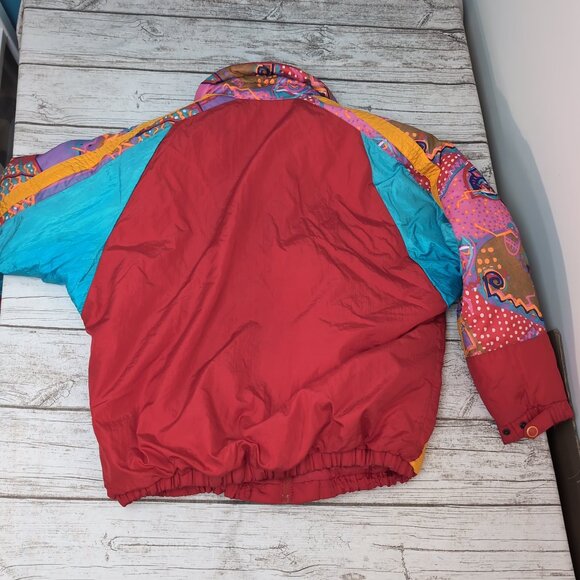 Roffe 80s Ski Jacket Red Multicolor Geometric Retro Snow Coat – Women’s 14 - Picture 9 of 9